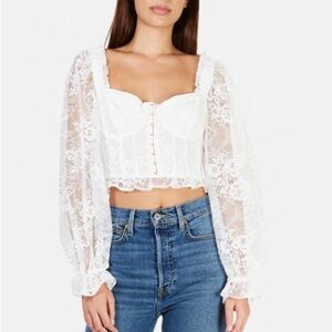 New! For Love & Lemons White Cheyenne Lace Bustier Top Size Small 26972